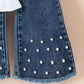 Girls' 3-Piece Denim Flare Pants Set with White Puff Sleeve Shirt & Layered Denim Camisole