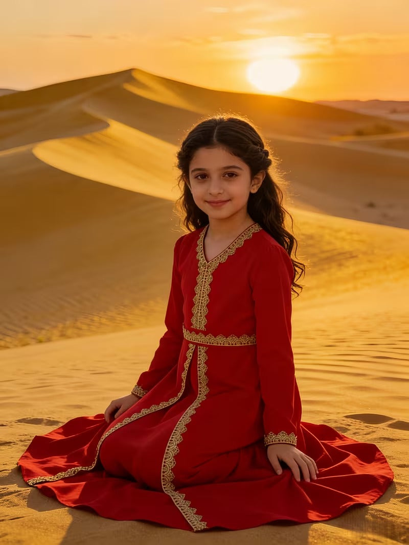 Caftan élégant pour filles – Robe traditionnelle pour l'Aïd et les occasions spéciales