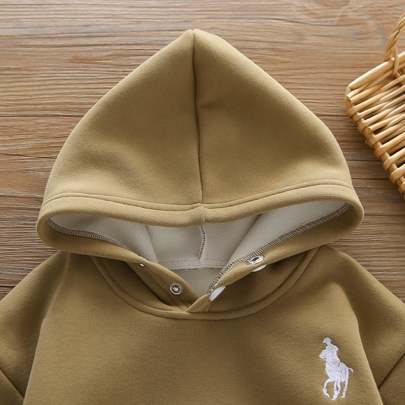 Ensemble sweat-shirt à capuche d'hiver pour enfants, nouveau style, vêtements d'hiver pour bébé garçon, plus gilet épais en velours, ensemble trois pièces