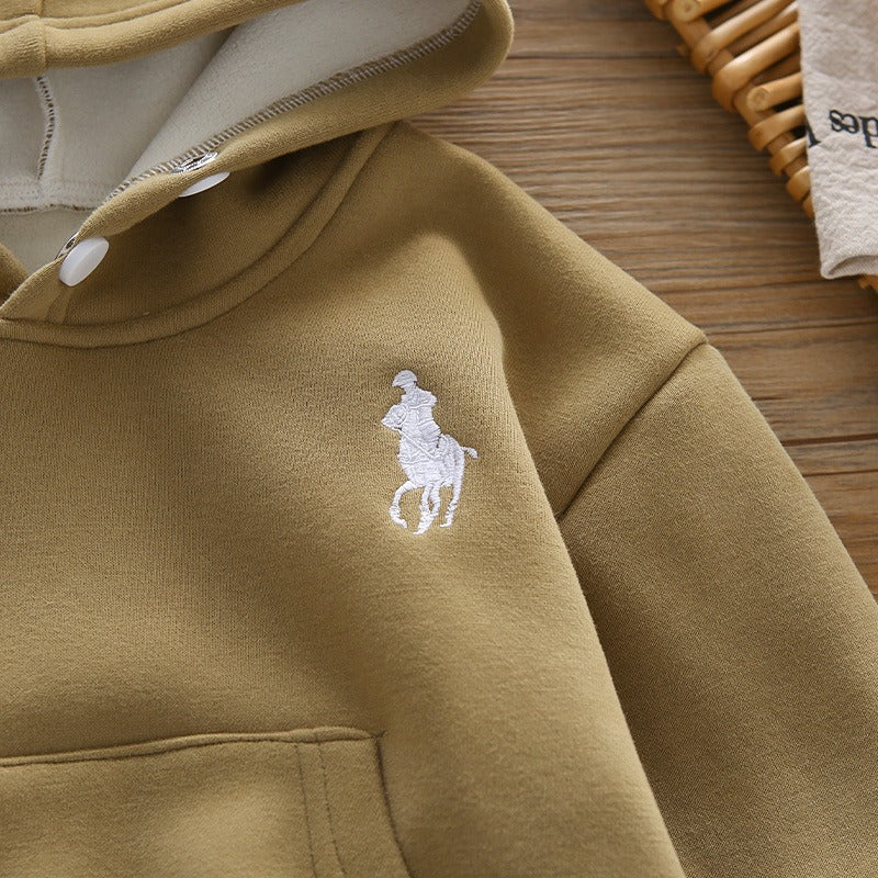 Ensemble sweat-shirt à capuche d'hiver pour enfants, nouveau style, vêtements d'hiver pour bébé garçon, plus gilet épais en velours, ensemble trois pièces