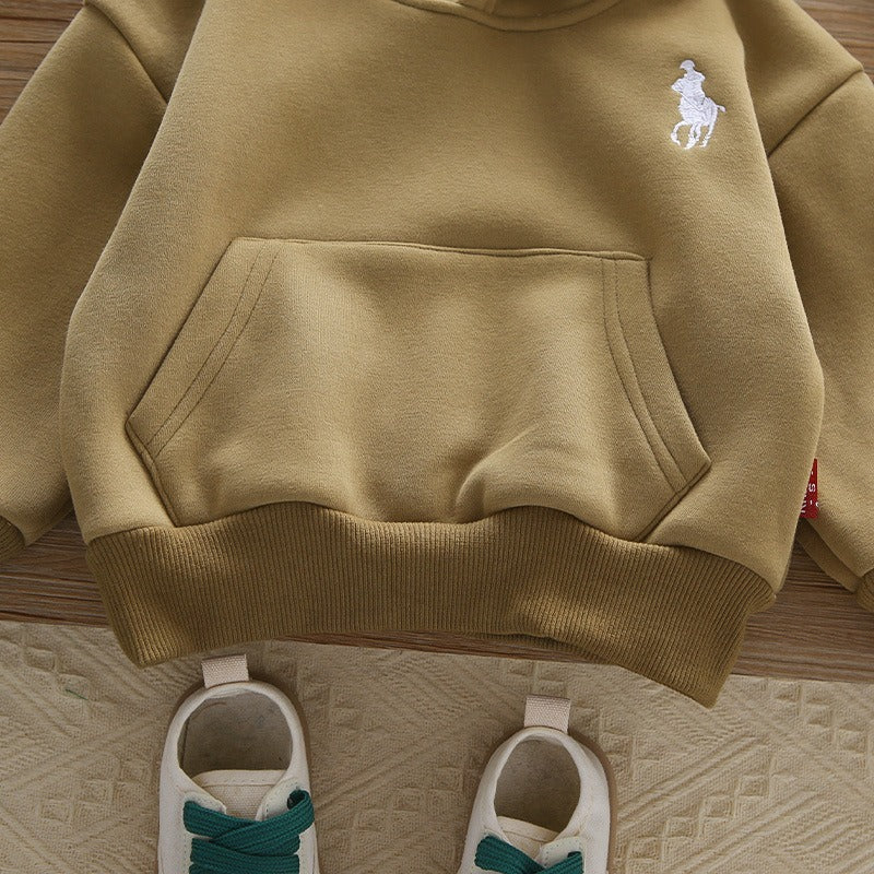 Ensemble sweat-shirt à capuche d'hiver pour enfants, nouveau style, vêtements d'hiver pour bébé garçon, plus gilet épais en velours, ensemble trois pièces
