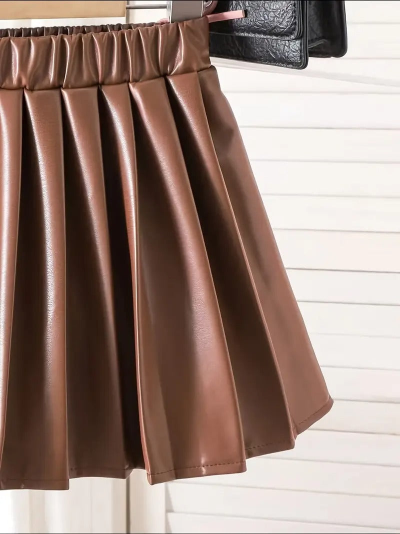 Ensemble 3 pièces « Manteau et jupe élégants en fausse fourrure avec détails de nœud »