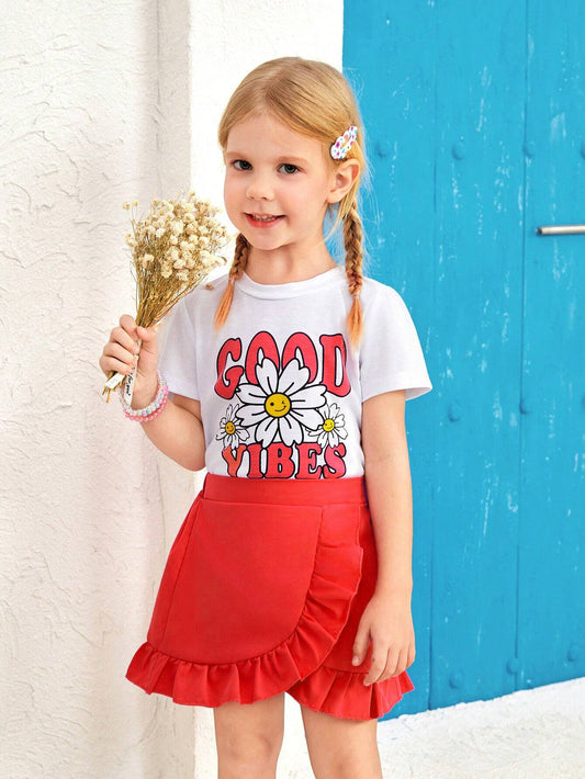 Floral Dreams : Ensemble t-shirt graphique et jupe à volants pour fille
