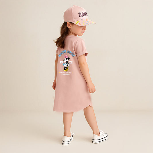 Pure Cotton Girls long shirt– Cartoon Summer home and out Dress with a matching hat