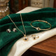 Anti-Tarnish Gold Four-Leaf Clover Jewelry Set – Non-Oxidizing, Long-Lasting Color with Black & Clear CZ Stones (5 Pcs Set)