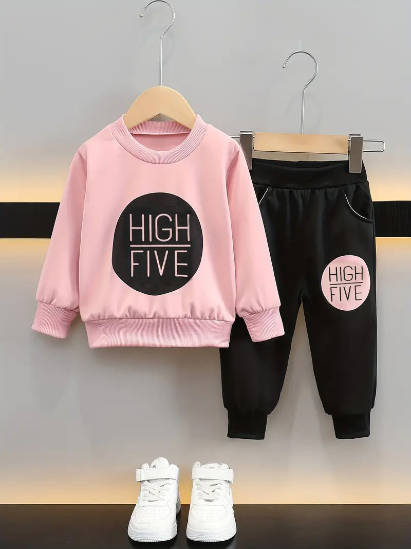 2 Pieces Adorable Toddler Letter Print Pullover & Black Pants Set for Boys and Girls