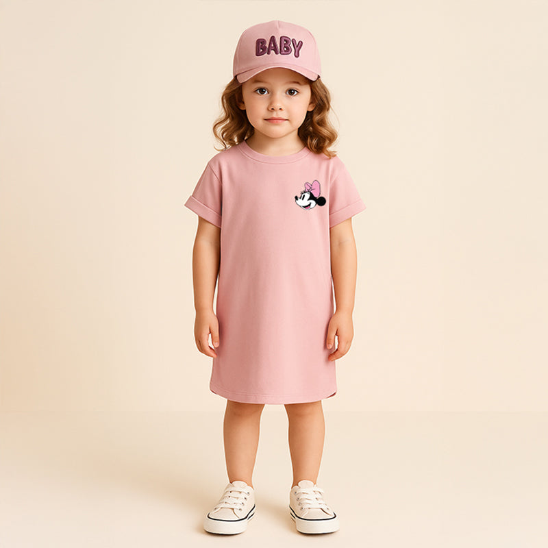 T-shirt d'été élégant à manches longues en pur coton pour fille, imprimé dessin animé avec Casquette