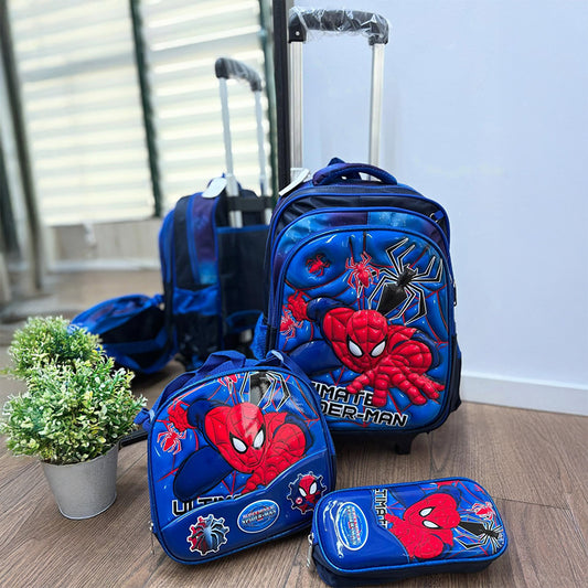 Ensemble de 3 sacs d'école à roulettes élégants au design de dessin animé pour enfants