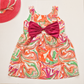 Girls' colorful summer dress with a stylish hat and a bow tie